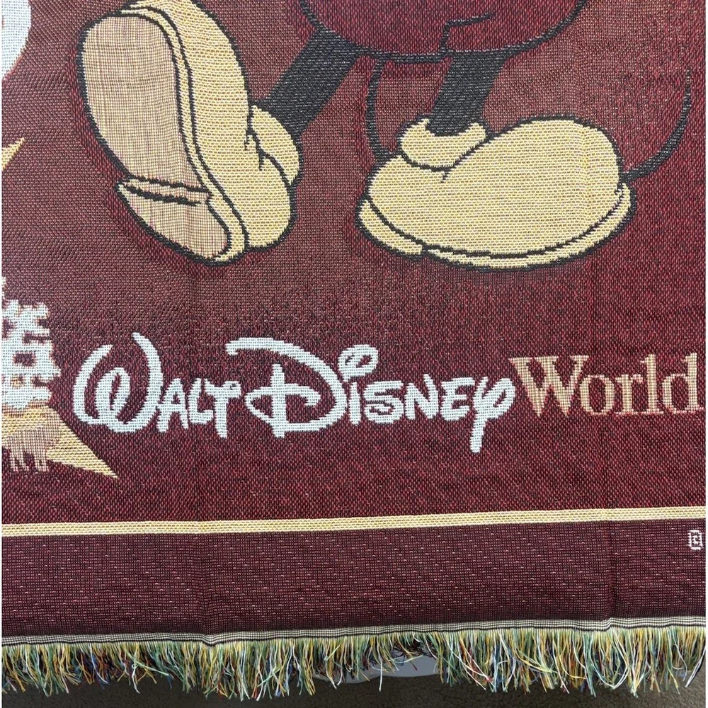 Disney Walt Disney World Mickey Mouse Woven Tapestry Throw Blanket Fringe Icons